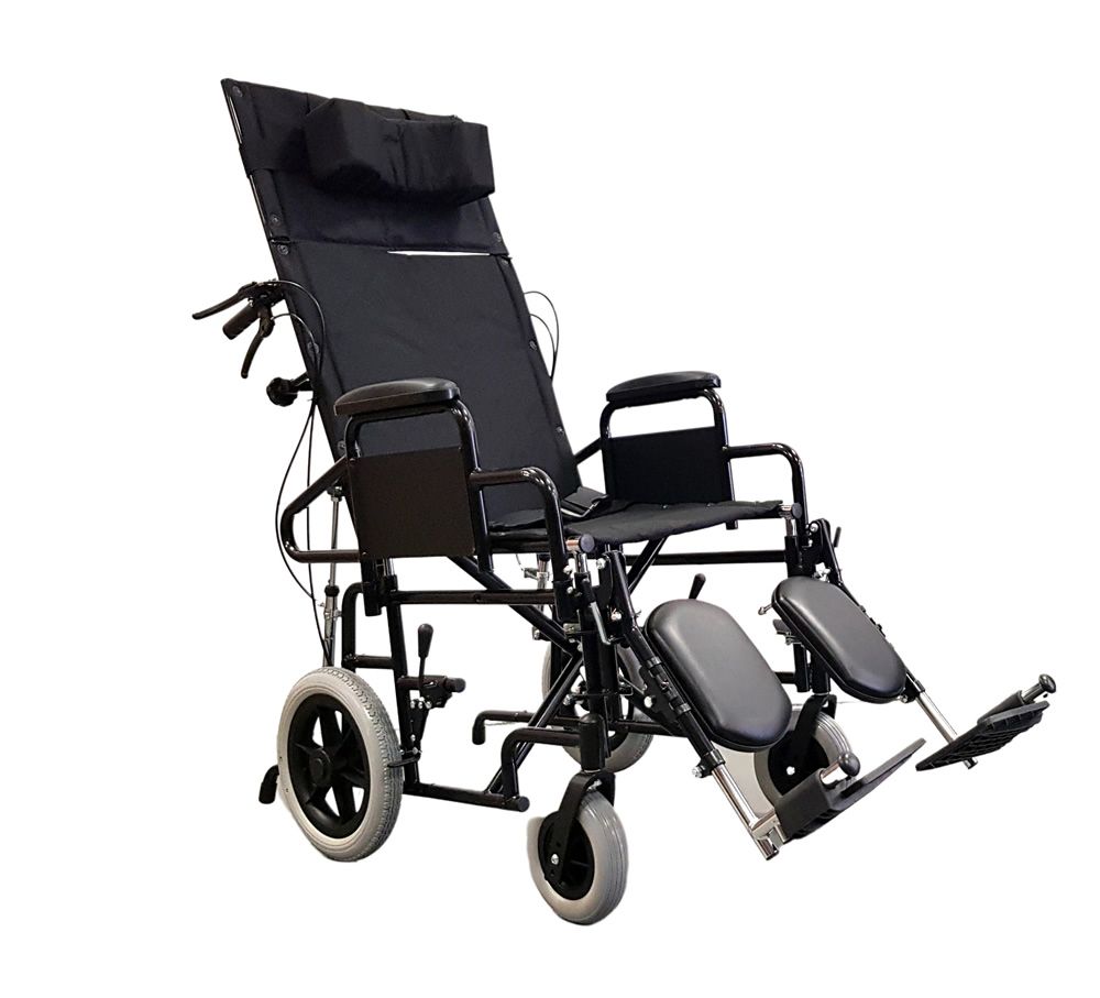 Ugo Serenity Reclining Transit Wheelchair in semi reclined position