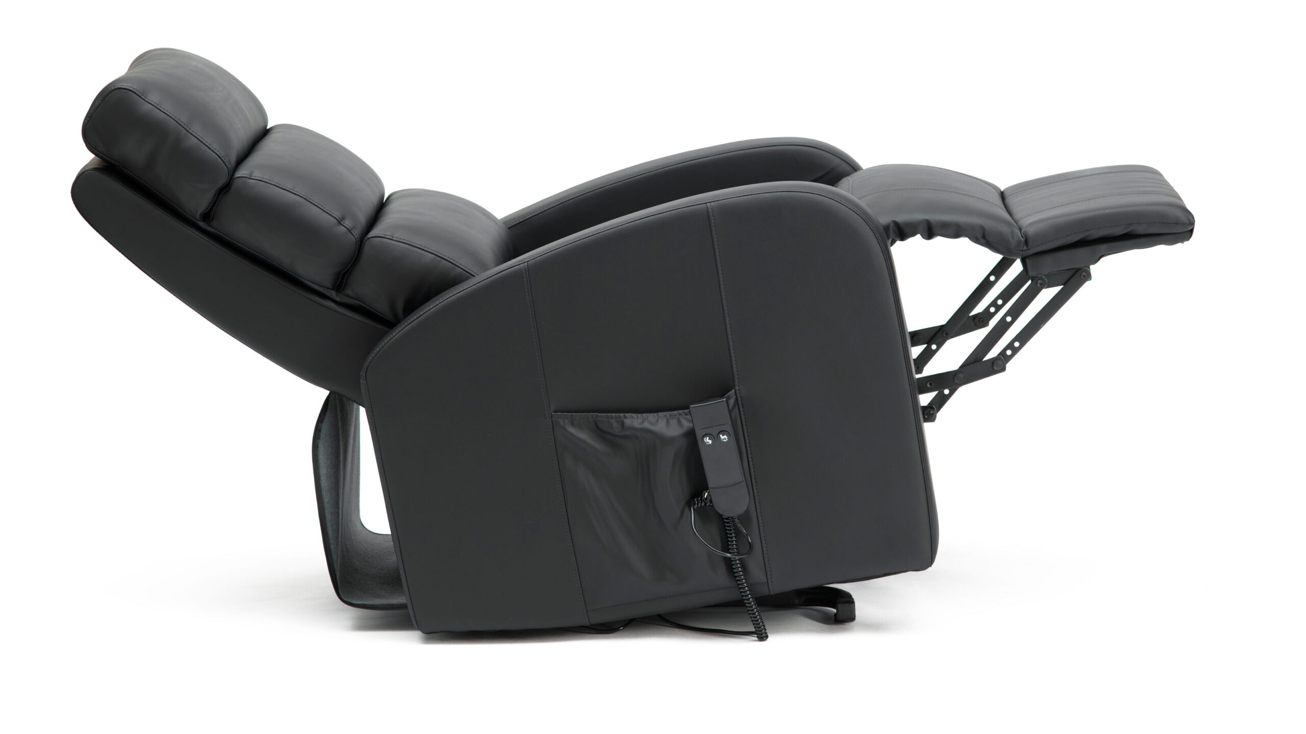 Three Tier Back PU Single Motor Riser Recliner in Reclined Position